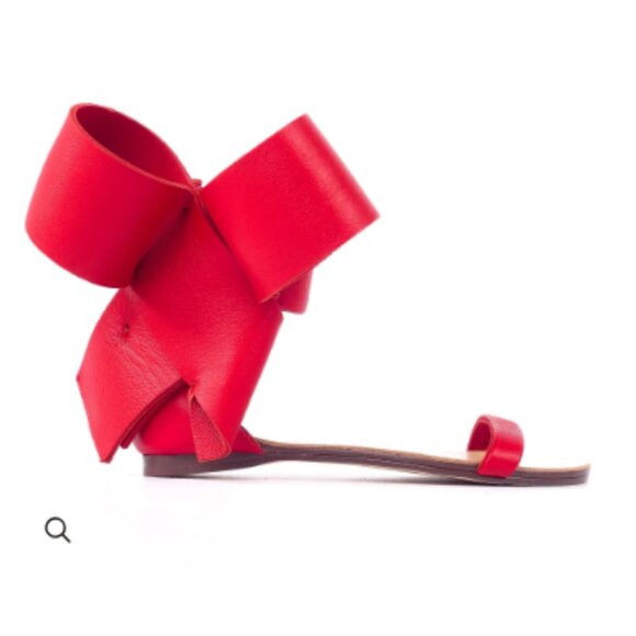 Girls Aminah Abdul Jillil Red Leather Bow Sandals Open Toe Shoes size 2 Youth 2Y